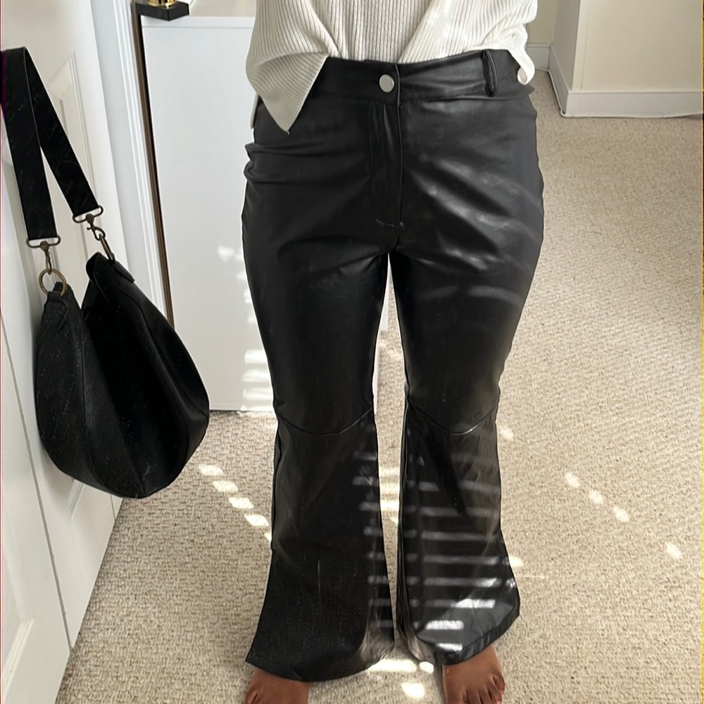 Black flare leather pants